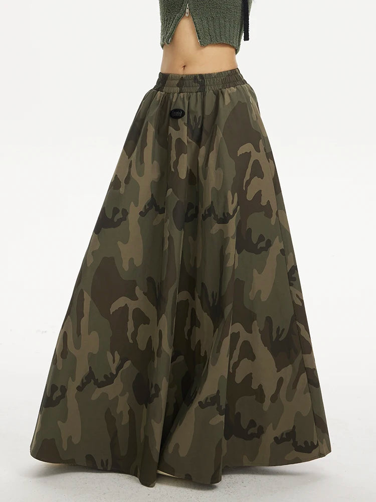 Camouflage Skirts For Women High Waist Casual Loose A Line Temperament Hit Color Summer Skirt Female Fashion