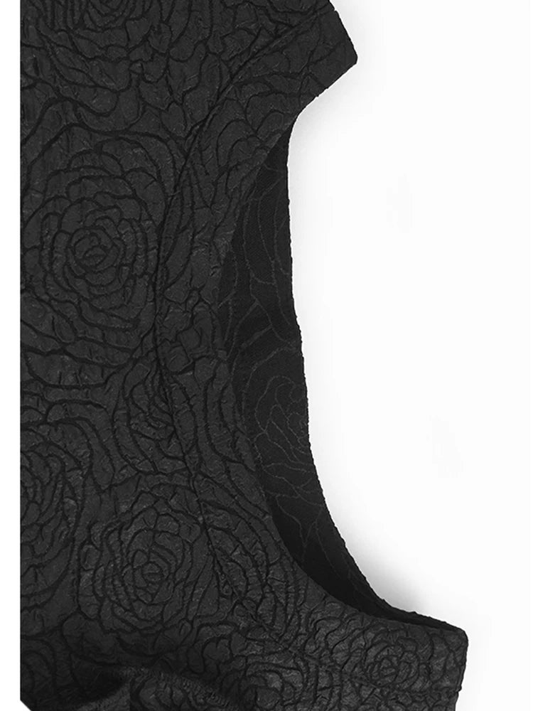 Women Black Three-dimensional Flower Big Size Midi Dress New Round Neck Half Sleeve Fashion Spring Autumn 2025  1DJ1104