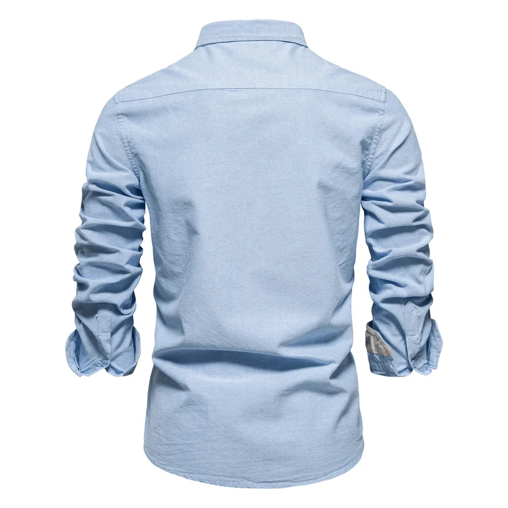Long Sleeve Oxford Men's Shirts 100% Cotton Solid Color Social Shirts for Men New Spring Autumn Mens Designer Clothes
