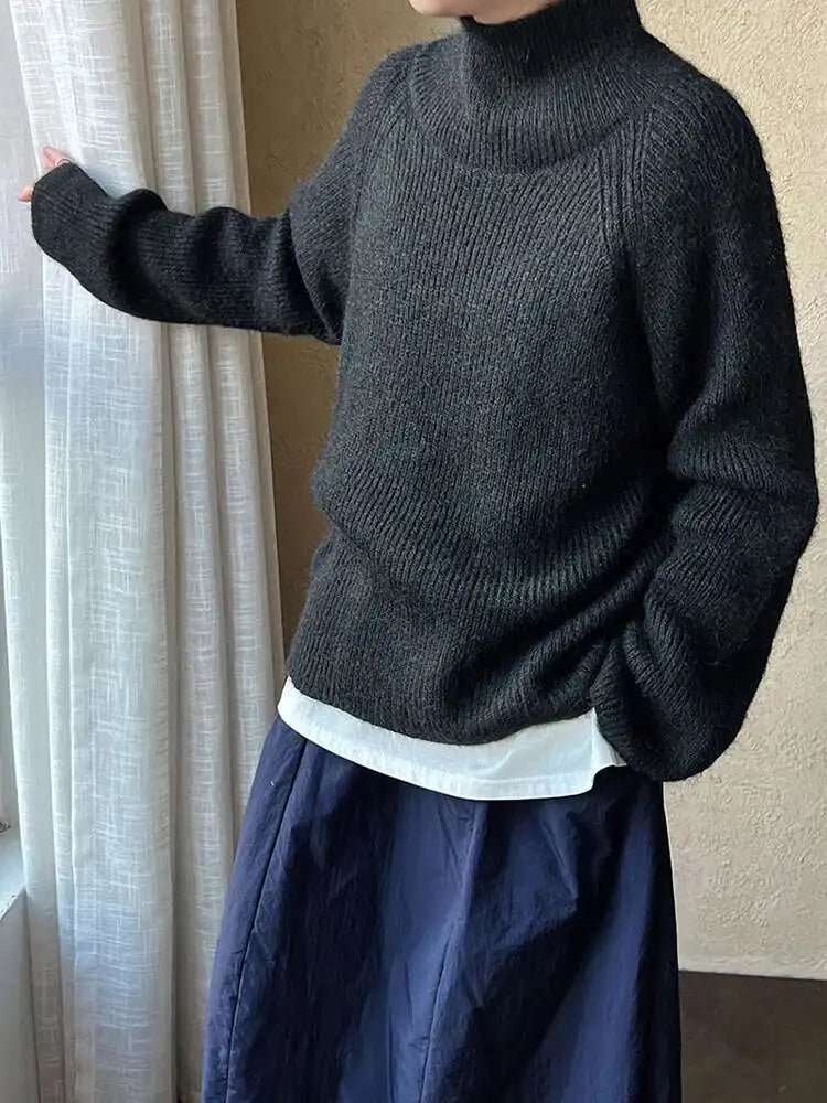 Black Casual Big Size Knitting Sweater Turtleneck Long Sleeve Women Pullovers New Fashion Tide Spring Autumn 2025 1DH8308