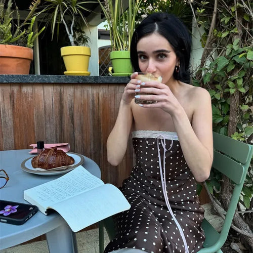 Load image into Gallery viewer, Lace Strapless Backless Sexy Midi Dress For Women Fashion Off-shoulder Sleeveless Bodycon Polka Dot Dress Elegant
