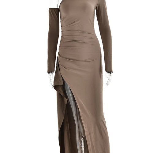 Load image into Gallery viewer, Autumn Sexy Fashion Long Sleeve High Split Women's Dress Oblique Shoulder Elegant Party Club Long Slim Fit Evening Dress
