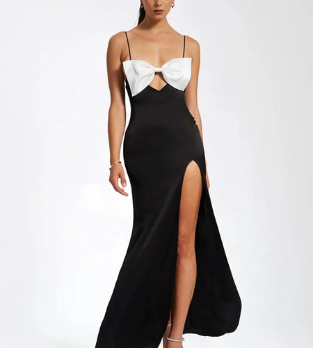 Elegant Premium Satin Finish Women Christmas Dress Sexy Open Back Split Long Dress Party Evening Dress Bodycon Vestidos