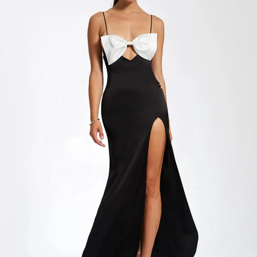 Load image into Gallery viewer, Elegant Premium Satin Finish Women Christmas Dress Sexy Open Back Split Long Dress Party Evening Dress Bodycon Vestidos
