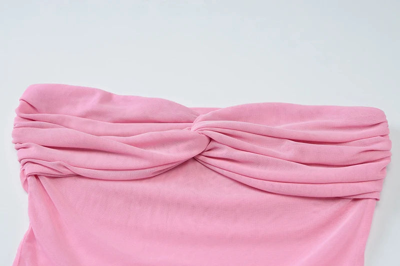 Scarf Collar Backless Sexy Maxi Dress For Women Gown Pink Strapless Off-shoulder Backless Mesh Long Dress Vestido