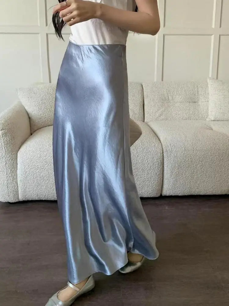 Spring Summer French Solid Elegant Sexy Club A-line Pleated Long Skirt Women High Waist Vacation Slim Wrap Hip Fishtail Skirts