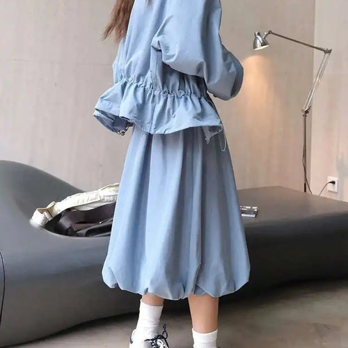 Load image into Gallery viewer, High Waist Purple Blue Pleated Shaped Elegant A-line Half-body Skirt Women Fashion Tide New Spring Autumn 2025 1DH6529
