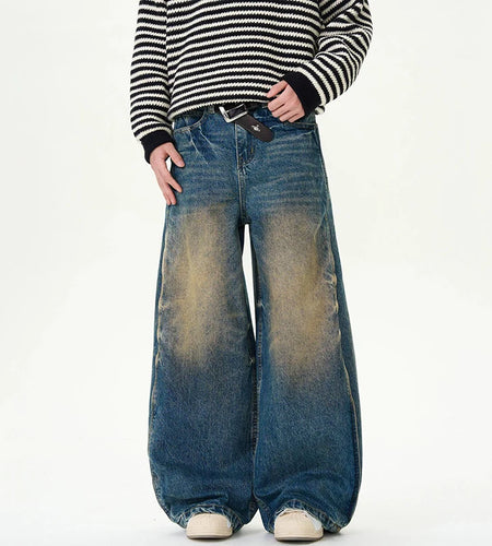 Men's Jeans American Fashion Nostalgic Washed Mud Dyed Curved Knife Denim Pants Summer New Male Bottoms High Street 9W1460