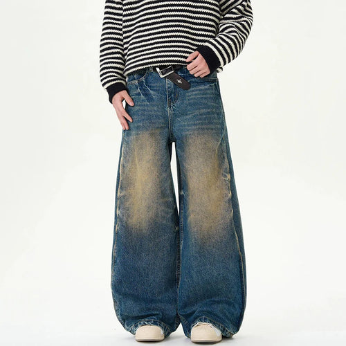 Load image into Gallery viewer, Men's Jeans American Fashion Nostalgic Washed Mud Dyed Curved Knife Denim Pants Summer New Male Bottoms High Street 9W1460
