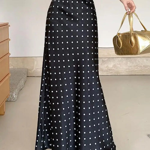Load image into Gallery viewer, Spring Summer Vintage Black Beige Polka Dot Fishtail Long Skirts Women High Waist Slim Vacation Wrapped Hip Skirt Korean Fashion
