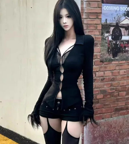 Y2k Aesthetic Women Sexy Hollow Out T-shirt Vintage Lace Patchwork Streetwear Grunge Tops 2025 Harajuku Fur Slim Fit Tees Femme