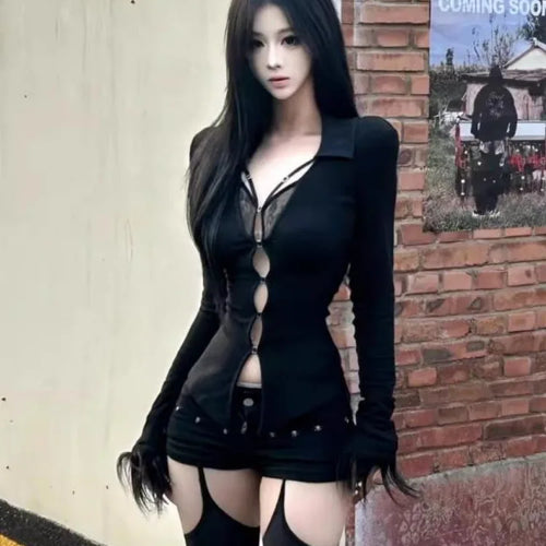 Load image into Gallery viewer, Y2k Aesthetic Women Sexy Hollow Out T-shirt Vintage Lace Patchwork Streetwear Grunge Tops 2025 Harajuku Fur Slim Fit Tees Femme
