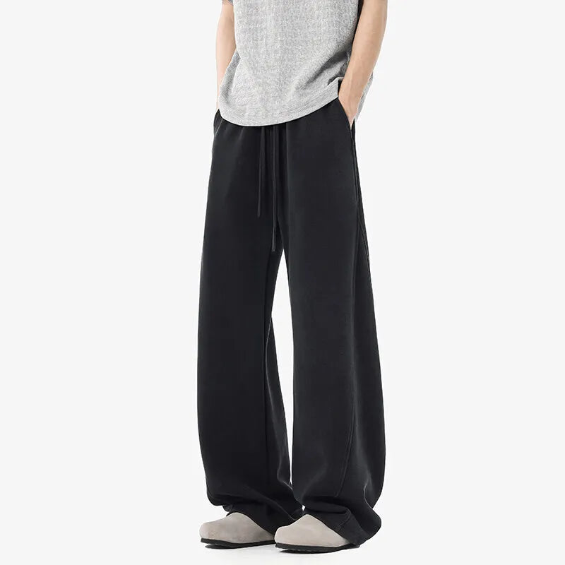 Men's Causal Pants New Korean Solid Color Design Loose Elastic Waist Tide Washed Stylish Male Trousers Spring 9W1526