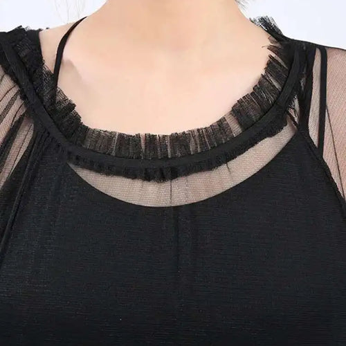 Load image into Gallery viewer, Women Black Ruffles Long Big Size Dress New Round Neck Three-quarter Sleeve Loose Fit Fashion Spring Summer 2025 JR77101

