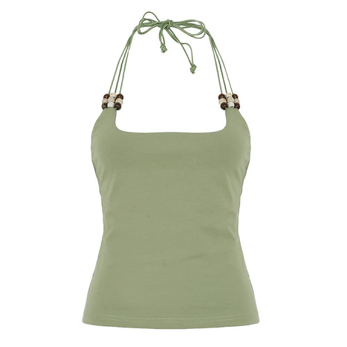 Load image into Gallery viewer, Vintage Solid Lace-Up With Beads Camisole Women‘s Holiday Slimming Halter Cropped Tops Backless Clothes Y2K Sexy New
