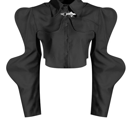 Load image into Gallery viewer, Women Black Shaped Irregular Short Blouse New Lapel Long Sleeve Loose Fit Shirt Fashion Tide Spring Autumn 2025 1DE7398
