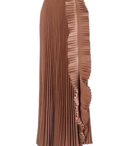 High Elastic Waist Pleated Camel Irregular Shaped Long Half-body Skirt Women Fashion Tide New Spring Autumn 2025 1DH9415