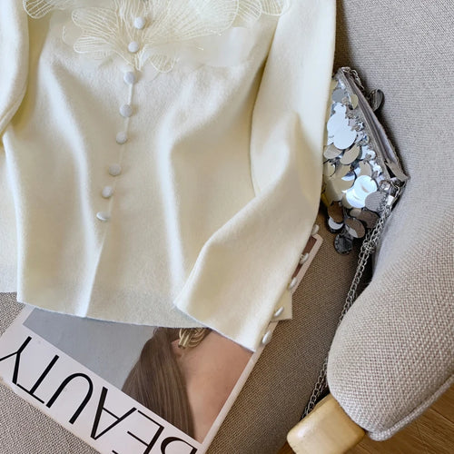 Load image into Gallery viewer, Autumn Winter Black Beige Elegant V Neck Short Knitted Sweater French Women Pink Single Breasted Long Sleeved Pullover Tops Chic
