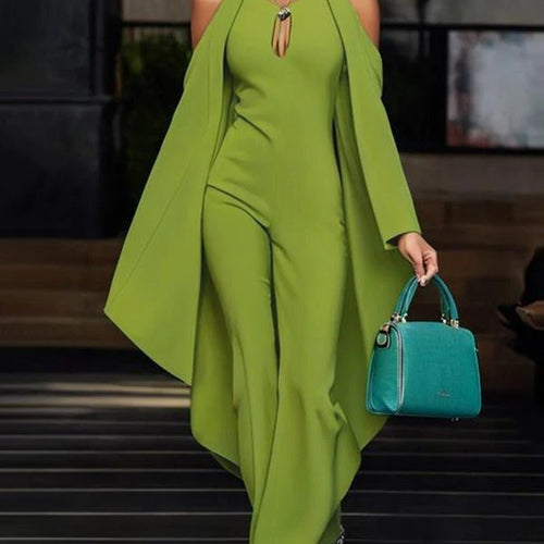 Load image into Gallery viewer, Spring Jumpsuits Woman Elegant Cold Shoulder Batwing Sleeves Summer Green One Pieces Outfit Luxury Casual Jumpsuit
