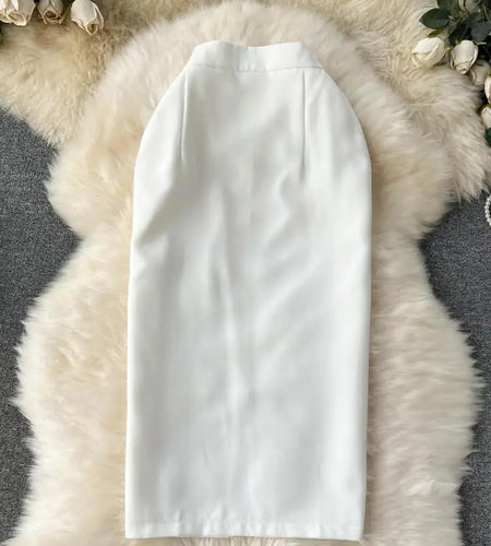 Spring Autumn Temperament Party Thick White Package Hip Midi Skirt Women Elegant High Waist Split Pencil Skirts Female Versatile