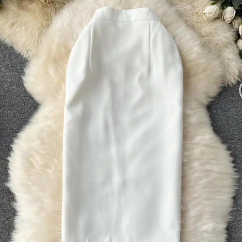 Load image into Gallery viewer, Spring Autumn Temperament Party Thick White Package Hip Midi Skirt Women Elegant High Waist Split Pencil Skirts Female Versatile
