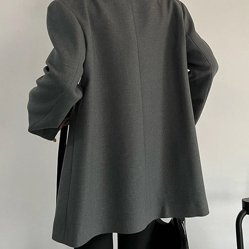 Load image into Gallery viewer, Women Gray Ribbon button Slit Elegant Big Size Blazer New Lapel Long Sleeve Jacket Fashion Tide Spring Autumn 2025 5W1003
