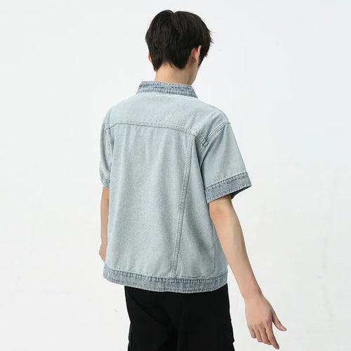 Load image into Gallery viewer, Men&#39;s Denim Short Sleeve T-shirt Summer Retro Fashion Loose Casual Male Top Trend Half Open Neck Pullover 9C5579
