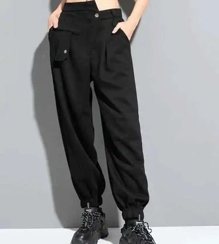 High Elastic Waist Black Irregular Long Harem Pants New Loose Fit Trousers Women Fashion Tide Spring Autumn 2025 1DF1325