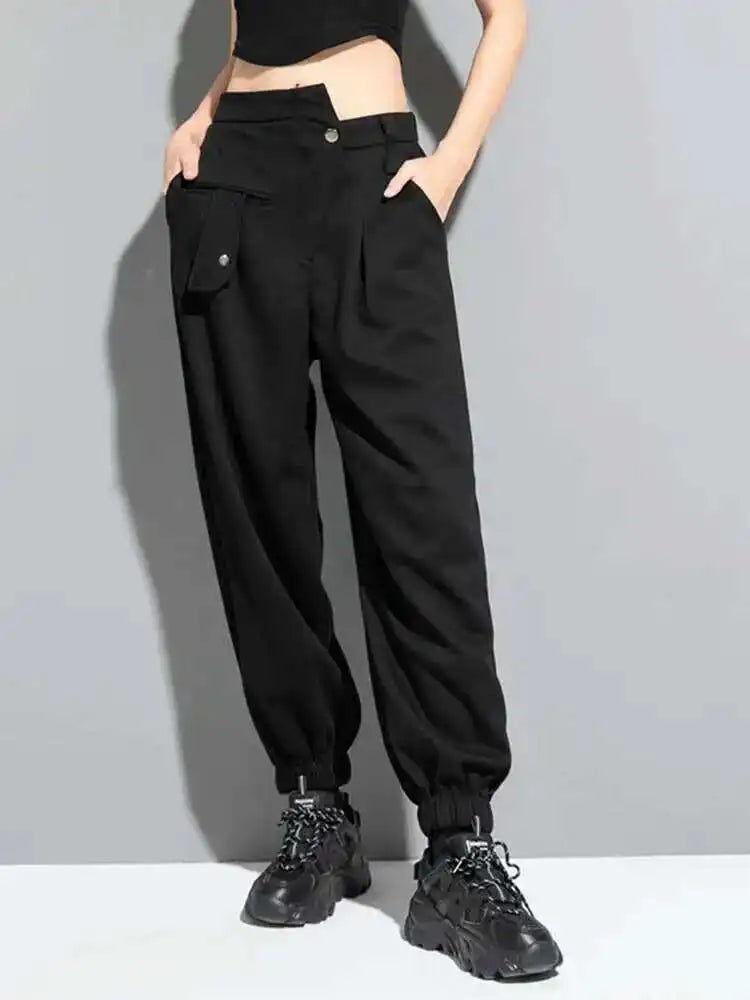 High Elastic Waist Black Irregular Long Harem Pants New Loose Fit Trousers Women Fashion Tide Spring Autumn 2025 1DF1325