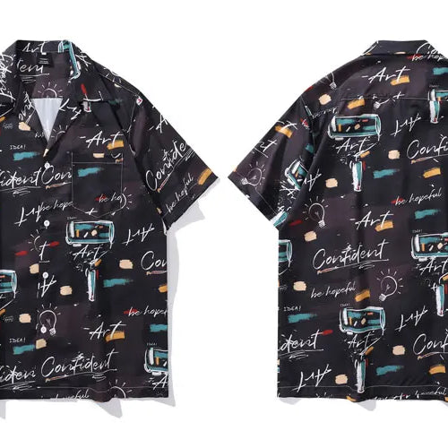 Load image into Gallery viewer, Vintage Hawaiian Shirts Men Graffiti Graphic Printed Summer Beach Blouse Hip Hop Harajuku Baggy Short Sleeve Button Up Tops
