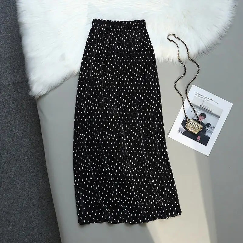 Women Summer Dot Wrapped Skirts Beach Holiday Clothes High Waist Casual Summer Elastic Waist Midi Skirt Female Sexy Korean Trend