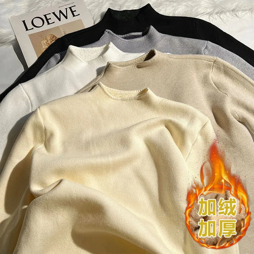 Load image into Gallery viewer, Solid Elegant Basic Knit Pullover Tops Women Half Turtlneck Velvet Sweater Long Sleeve Casual Slim Korean Fashion Autumn Winter
