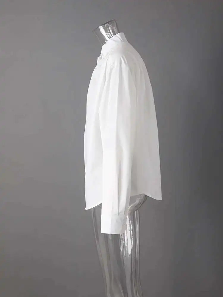 Women White Pleated Elegant Big Size Blouse New Stand Collar Long Sleeve Shirt Fashion Tide Spring Autumn 2025 CPG2608