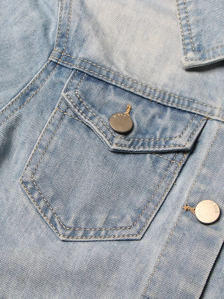 Denim Patchwork Tassel Jackets For Women Lapel Long Sleeve Single Breasted Vintage Jacket Female Fashion Clothes