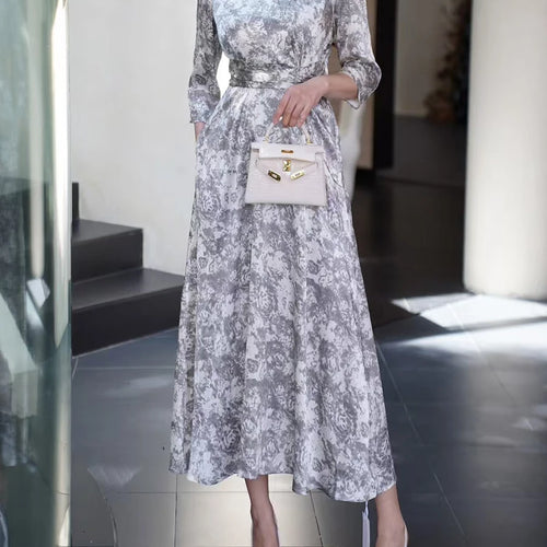 Load image into Gallery viewer, Solid Spliced Lace Up Slimming Dresses For Women V Neck Long Sleeve High Waist Temperament Elegant Dress Female New
