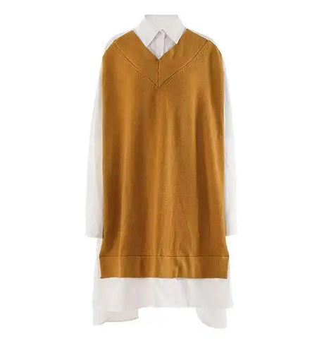 Women Yellow Knitting Big Size Sweater Midi Shirt Dress New Lapel Long Sleeve Fashion Tide Spring Autumn 2025 CPDB205