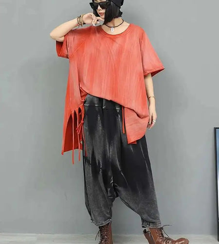 High Elastic Waist Black Tie Dye Casual Big Size Corss Pants New Trousers Women Fashion Tide Spring Autumn 2025 1DJ0278