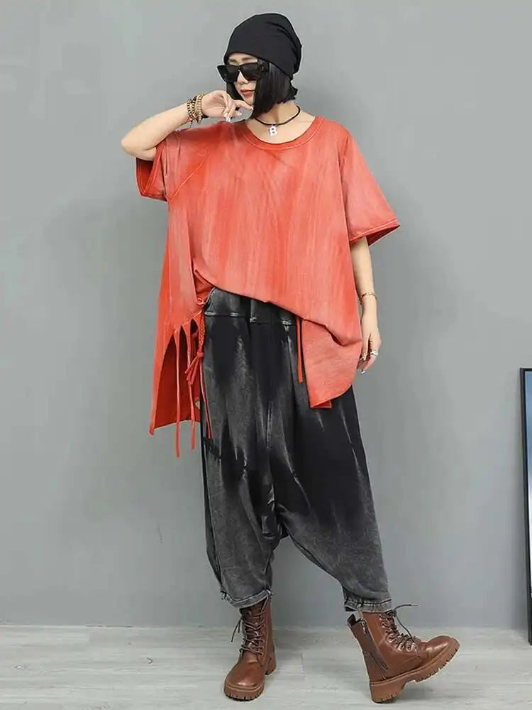 High Elastic Waist Black Tie Dye Casual Big Size Corss Pants New Trousers Women Fashion Tide Spring Autumn 2025 1DJ0278