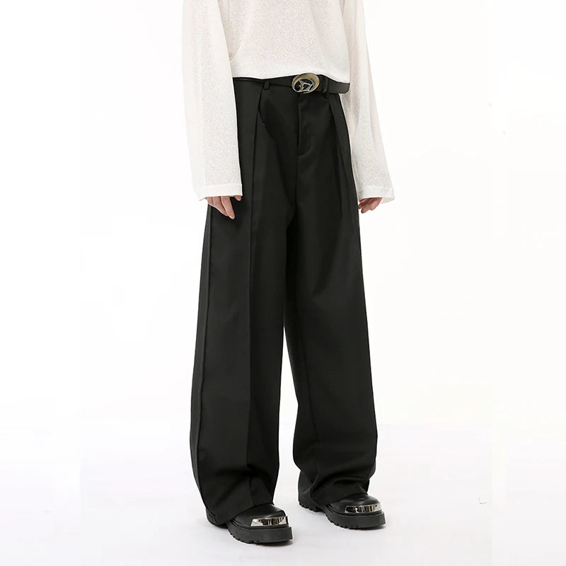 Male Suit Pants New High Three Dimensional Folded Wide Leg Straight Dropping Casual Trousers Summer Chic 9C6683