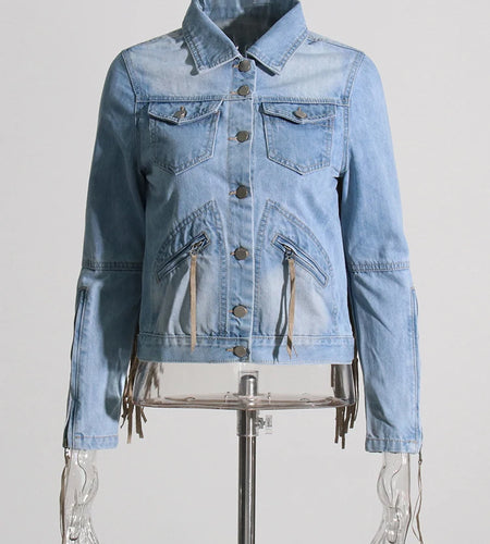 Patchwork Single Breasted Viantage Jackets For Women Lapel Long Sleeve Spliced Tassel Loose Casual Jacket Female