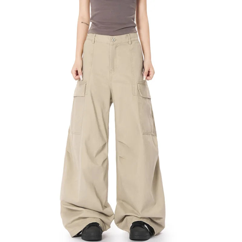 Men's Cargo Pants New American Style Straight Wide Leg Stylish Solid Color Multi Pockets Trendy Male Causal Bottoms 9W1930