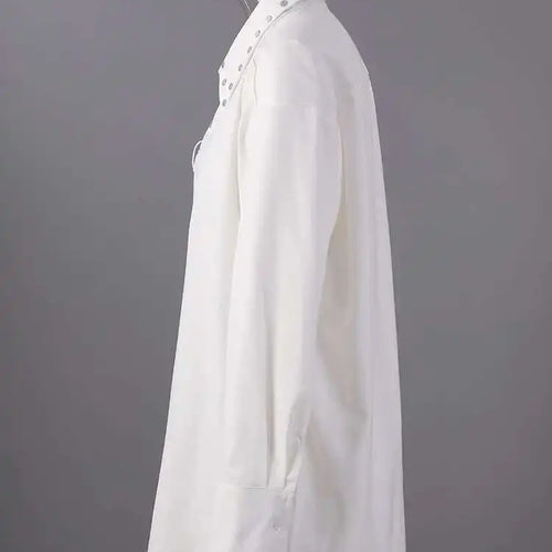 Load image into Gallery viewer, Women White Rivet Spliced Big Size Casual Blouse New Lapel Long Sleeve Shirt Fashion Tide Spring Autumn 2025 CPG2917
