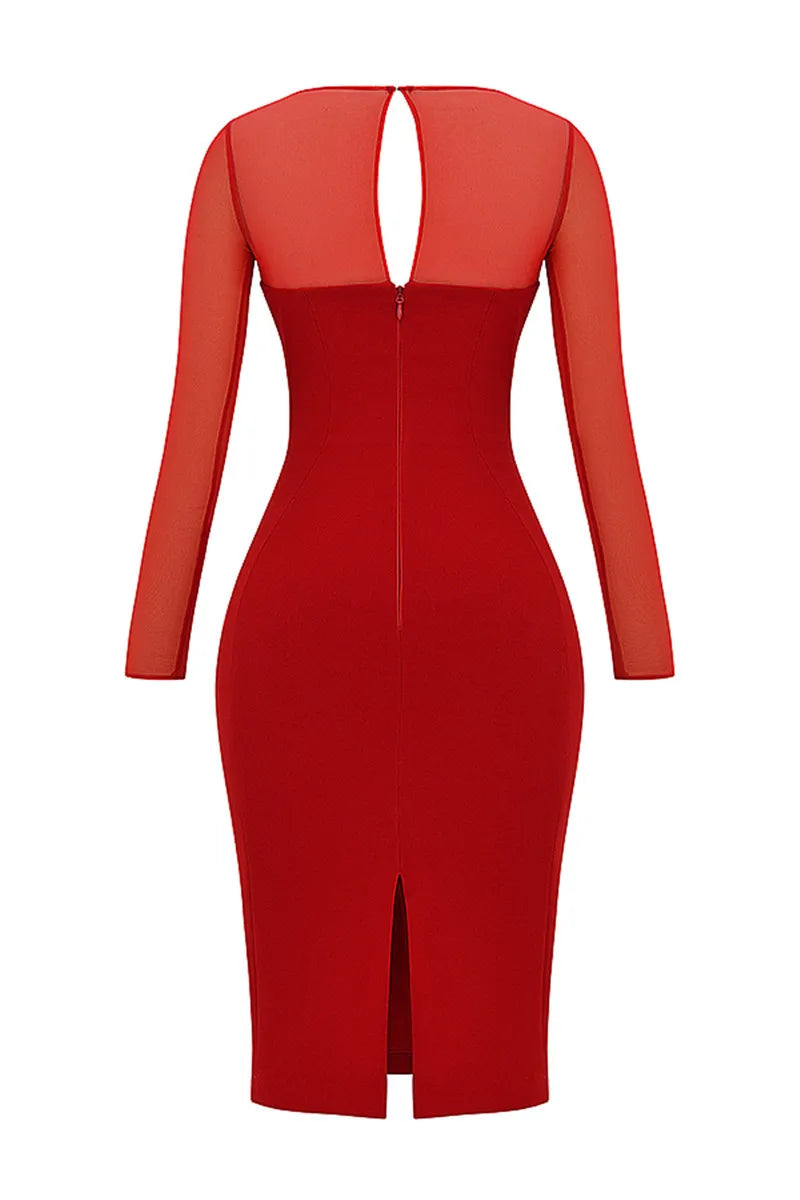 Elegant Strapless Sexy Midi Dress For Women Fashion Sheer Long Sleeve Backless Split Bodycon Club Party Sexy Long Dress