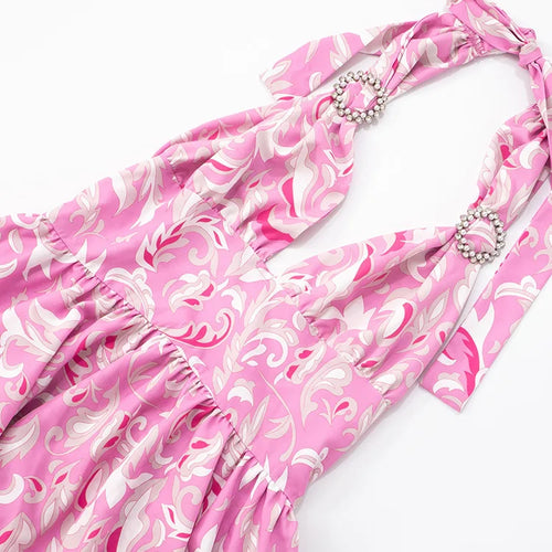 Load image into Gallery viewer, Print Halter Ruffled Sexy Maxi Dress Women Fashion V Neck Sleeveless High Waist Backless Beach Club Party Long Dress
