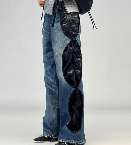 Hit Color Spliced Lace Up Fashion Wide Leg Pants for Women High Waist Sense of Design Long Pant Female Clothing New