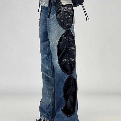 Load image into Gallery viewer, Hit Color Spliced Lace Up Fashion Wide Leg Pants for Women High Waist Sense of Design Long Pant Female Clothing New
