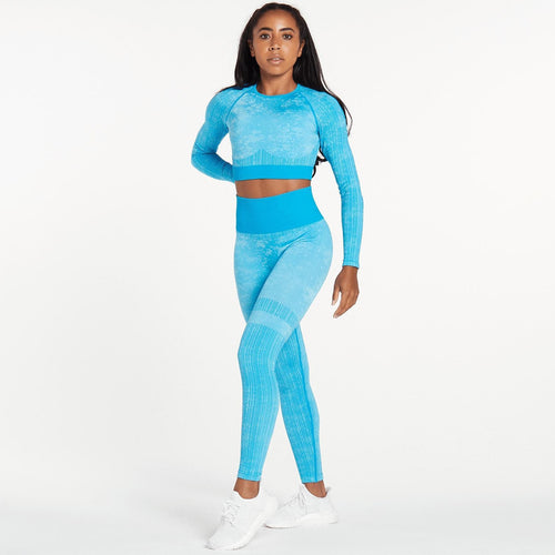 Load image into Gallery viewer, Explosive Three Piece Sports Suit Seamless Quick Dry Bra Long Sleeves Coat Breathable Track Pants Striped Print Gym Set
