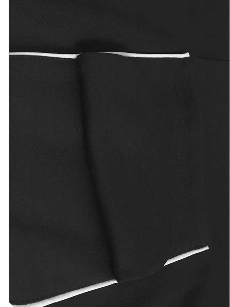 Women Black Color-block Pocket Big Size Drawstring T-shirt New Turtleneck Long Sleeve Fashion Spring Autumn 2025 1DH9383