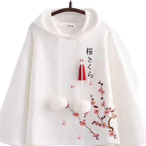 Load image into Gallery viewer, Women Hoodies Floral Embroidery Harajuku Hooded Sweatshirts Spring Flare Sleeve Vintage Korean Female Basic Daily Tops
