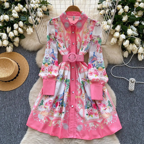 Load image into Gallery viewer, French Flower Elegant Single Breasted Long Sleeved Vacation Shirt Dress Spring Fashion Birthday Evening Party Dress Bohemian New
